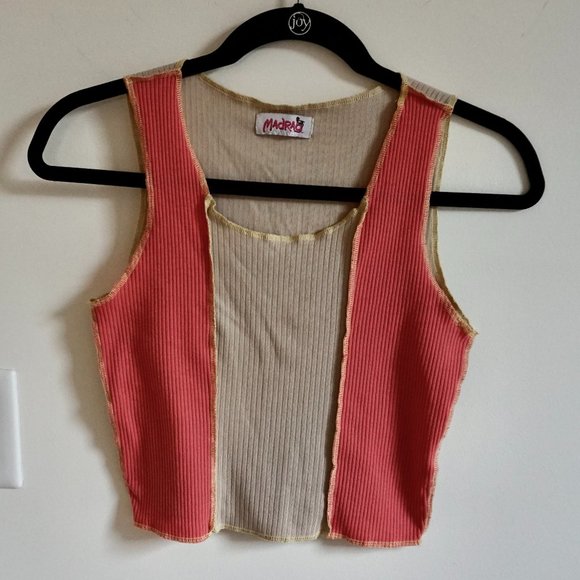 Vintage Madrag Y2K Colorblock Contrast-Seam Crop Top - Picture 1 of 7